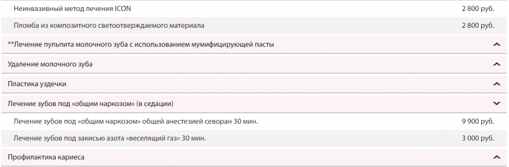 Прайс клиники в Москве. Лечение зубов под наркозом «Севоран».